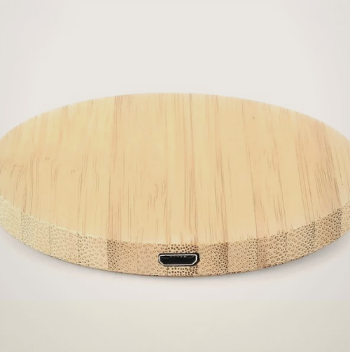 Chargeur sans fil en bambou naturel Nordesk - vue de profil